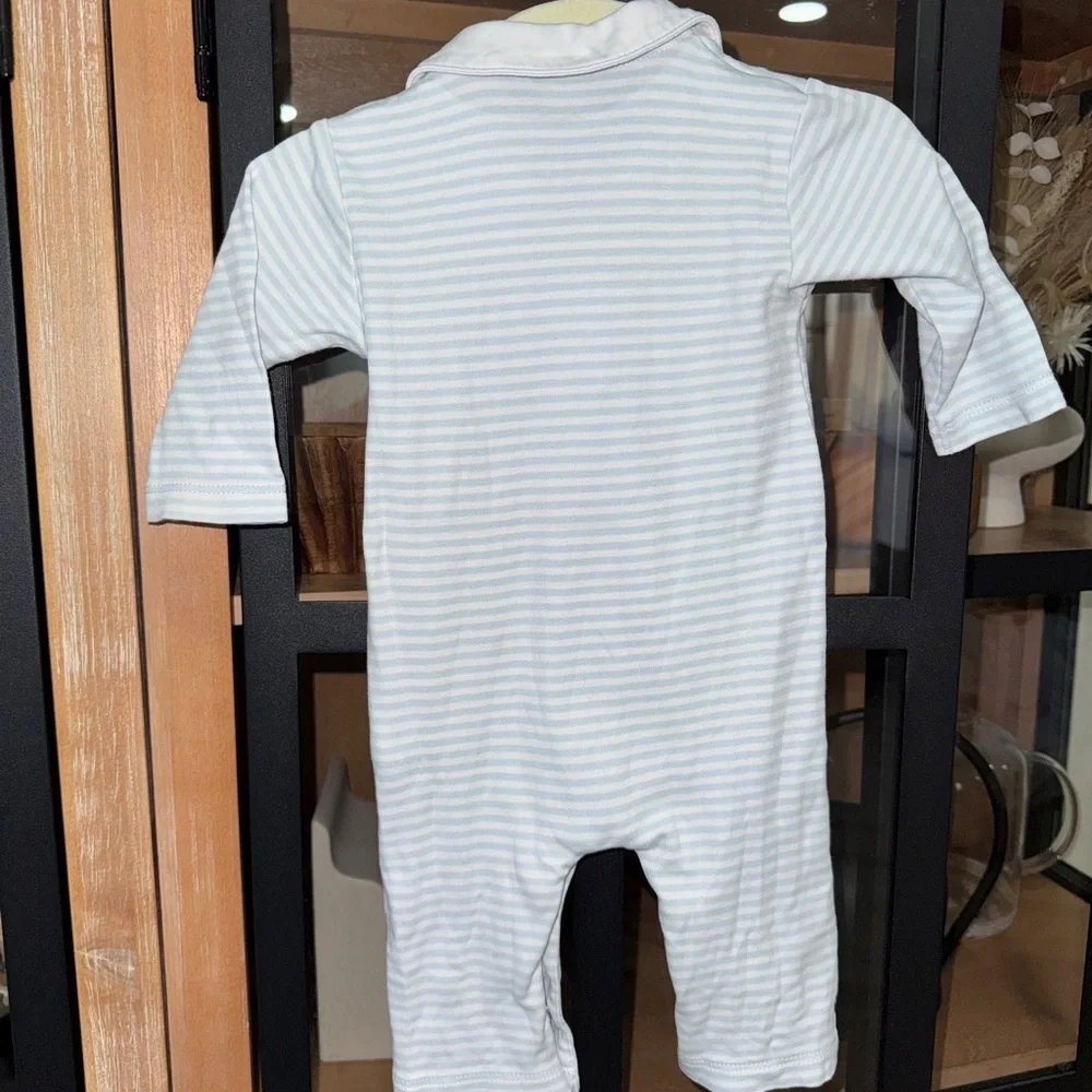 Kissy Kissy embroidered trains coverall henley pima striped collar polo pique